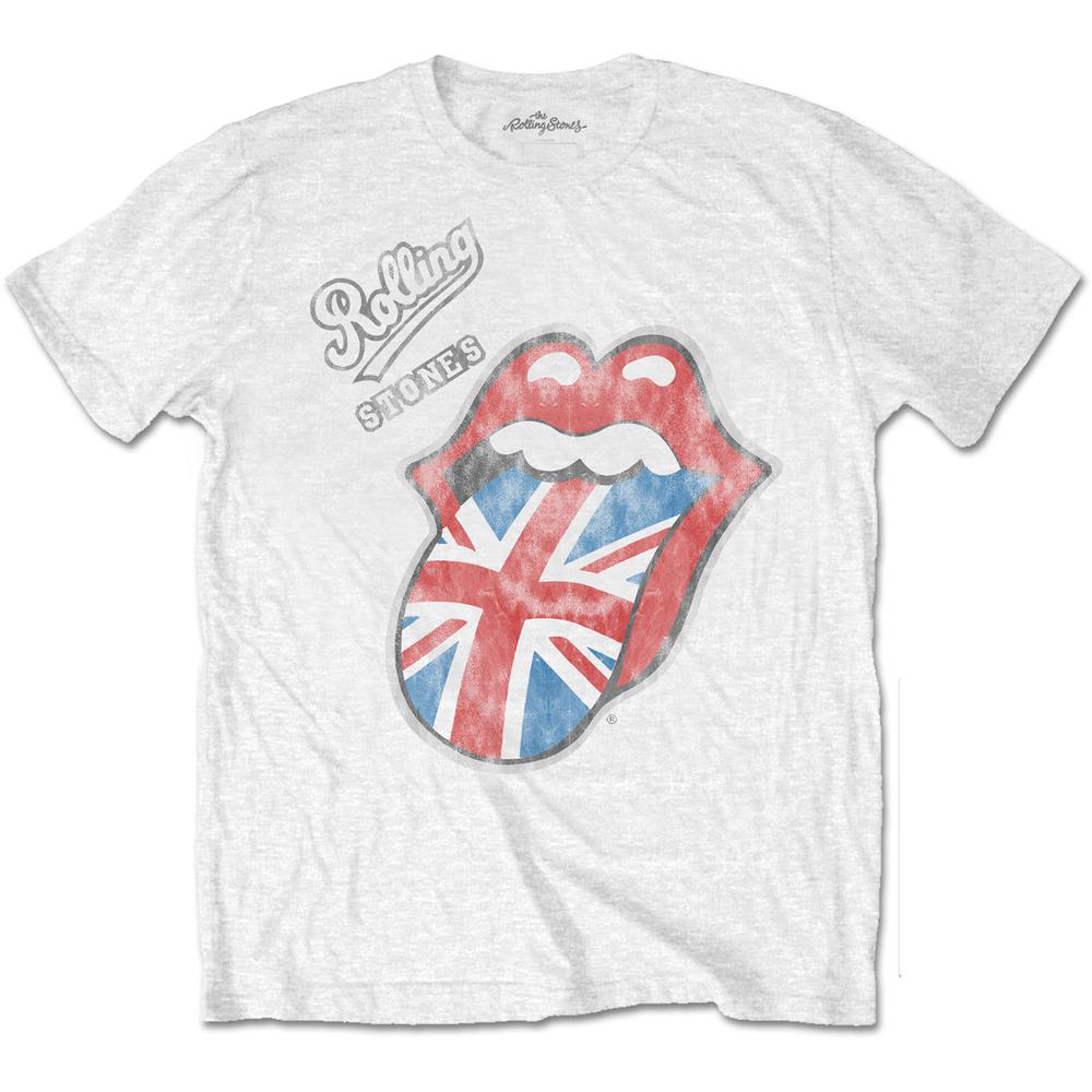 The Rolling Stones - Vintage British Tongue Heren Tshirt - Wit